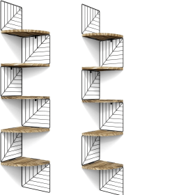 Corner Shelf Wall Mount of 5 Tier Rustic Wood Floating Shelves Wall Shelves for Bedroom Living Room Bathroom Kitchen Office and More Carbonized B